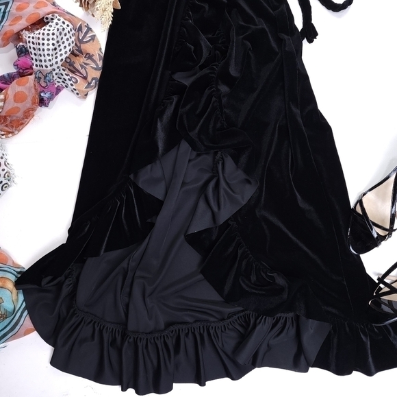 New Misa Los Angeles Black Viscose Velvet Wrap Ruffled Maxi Dress Sz Xs - Picture 3 of 13